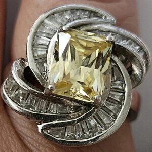 Paj 925 vintage Y2K Sterling Yellow Citrine & White Stone Contemporary  Design